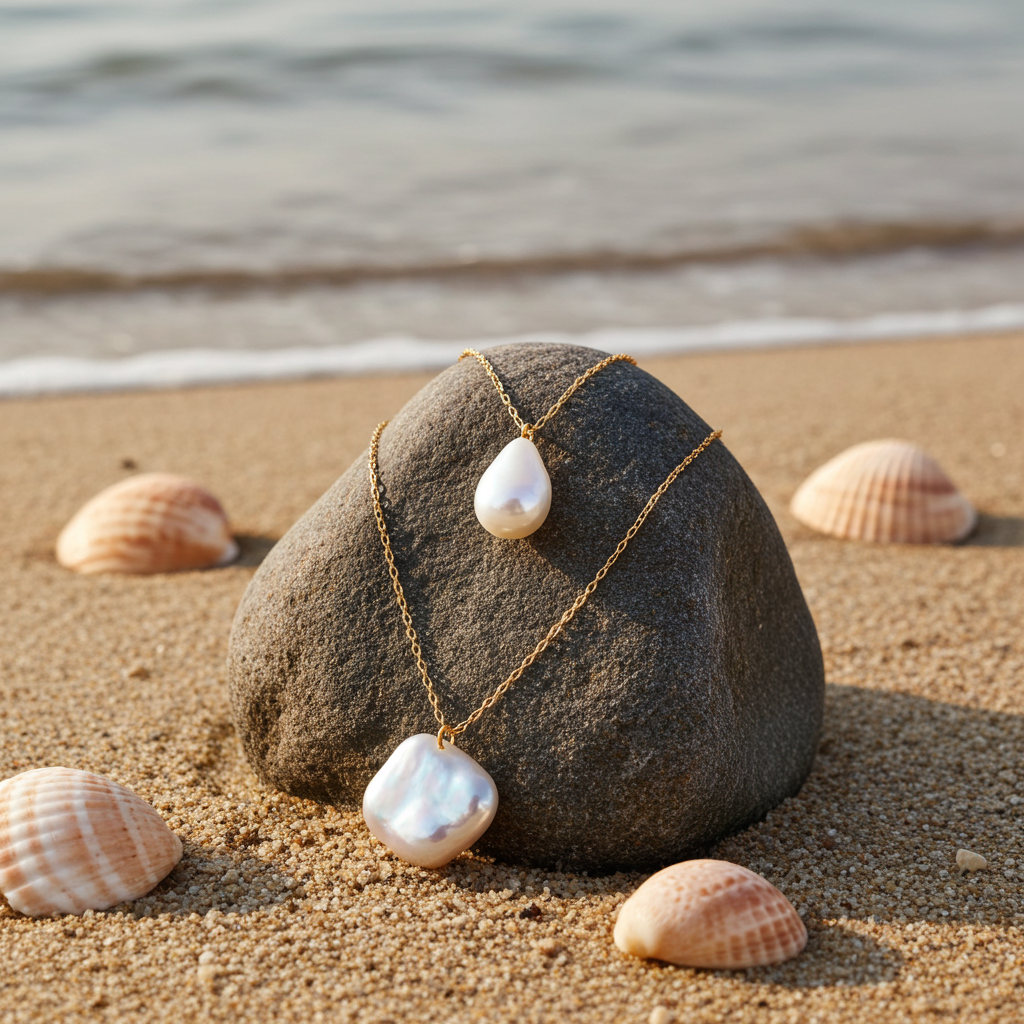 Beautiful Nordic blond girl wearing pearl jewelry