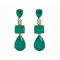 925 Sterling Silver Emerald Green Multi-Stone Drop Earrings with Simulated Diamond Accent – Gold Plated