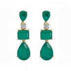 925 Sterling Silver Emerald Green Multi-Stone Drop Earrings with Simulated Diamond Accent – Gold Plated