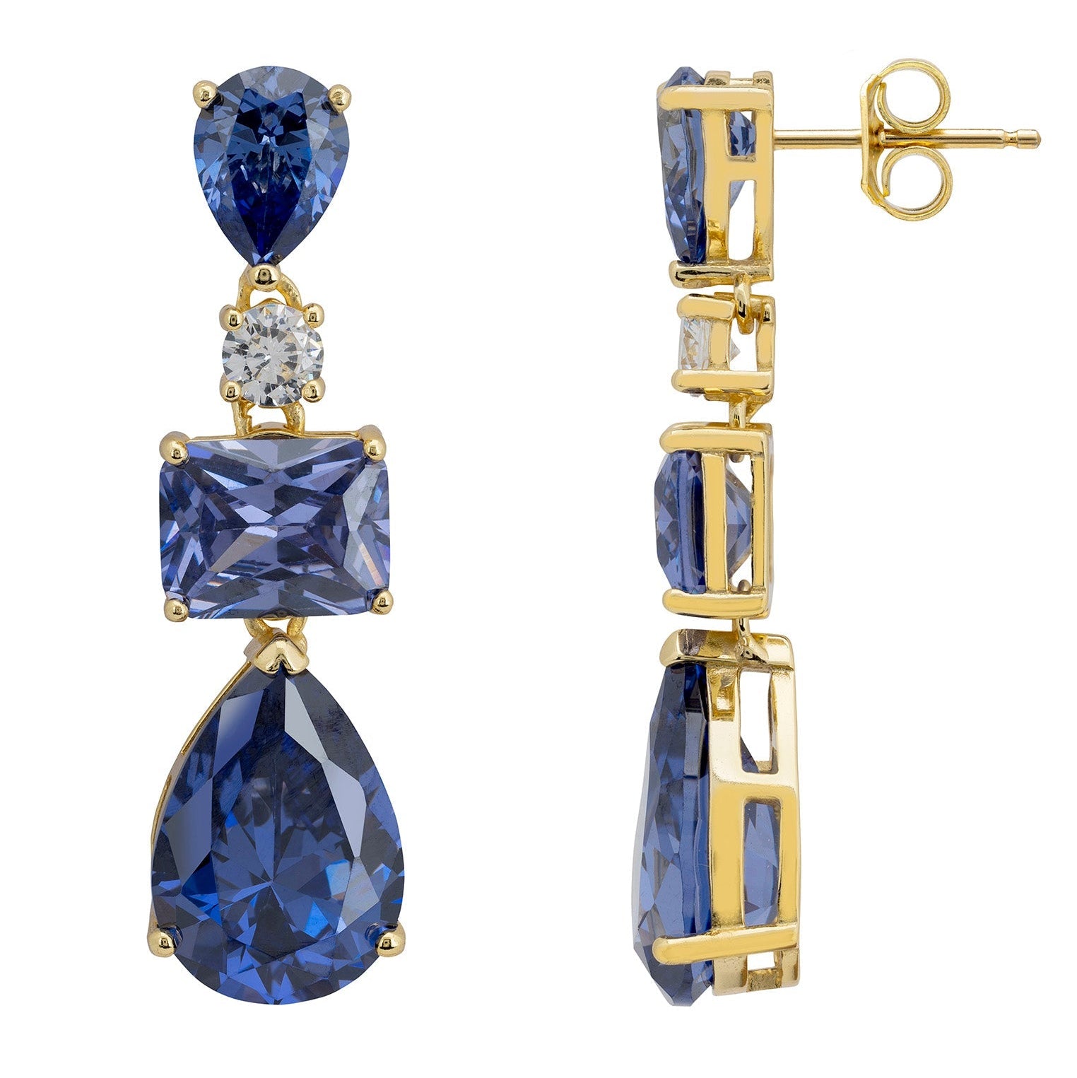 925 Sterling Silver Tanzanite Multi-Stone Drop Earrings with Simulated Diamond Accent – Gold Plated