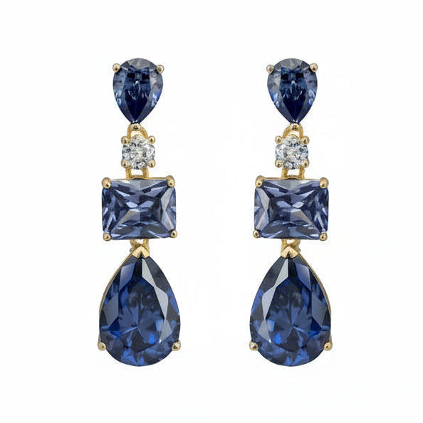 925 Sterling Silver Tanzanite Multi-Stone Drop Earrings with Simulated Diamond Accent – Gold Plated