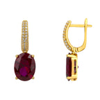 925 Sterling Silver Oval Ruby Drop Earrings with Simulated Diamond Accents – Gold Plated