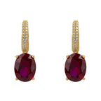925 Sterling Silver Oval Ruby Drop Earrings with Simulated Diamond Accents – Gold Plated