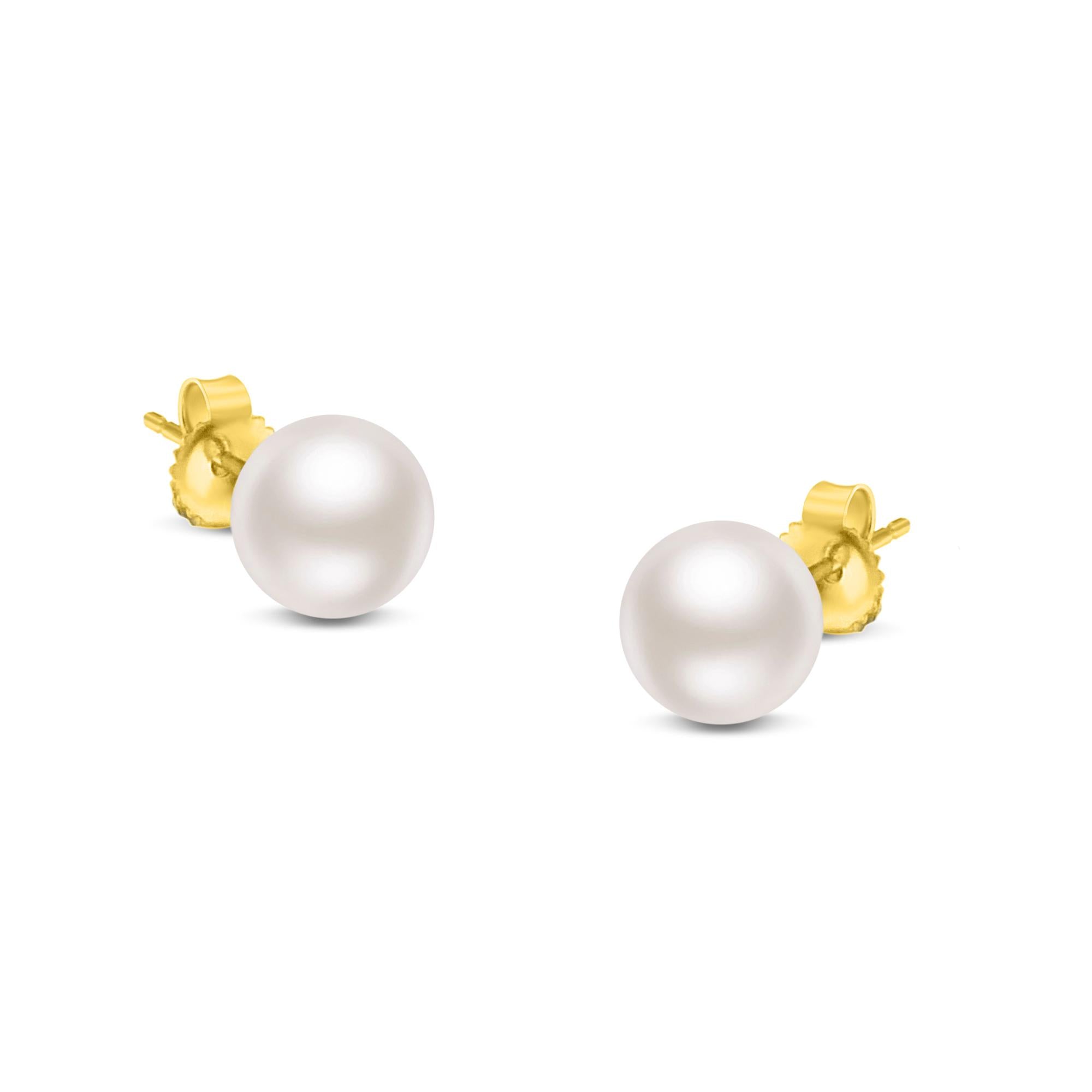 14K Gold Saltwater Akoya Pearl Stud Earrings – AAA+ Quality