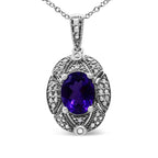 Amethyst & Diamond Accent Milgrain Pendant Necklace 925 Sterling Silver (I–J Color, I1–I2 Clarity)