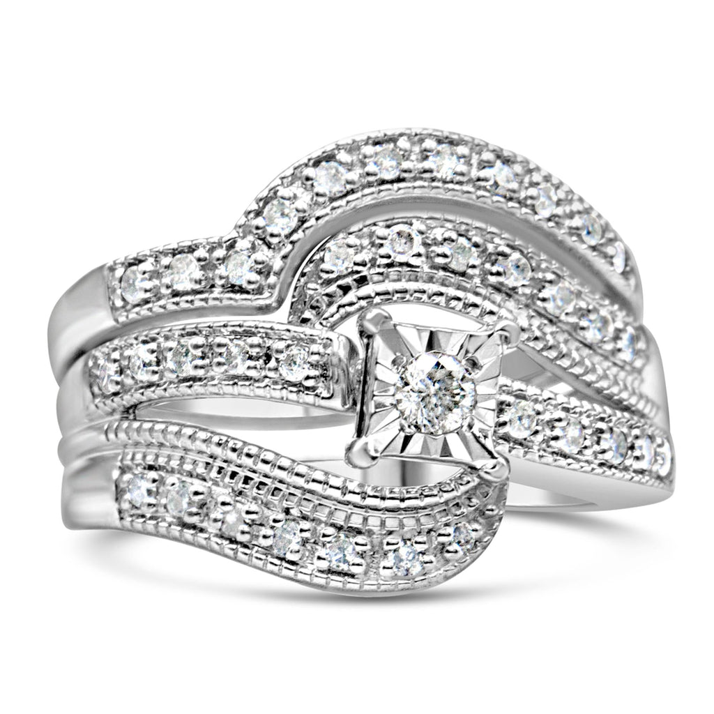 1/3 CTW Round Diamond Crisscross Engagement Ring Bridal Set in 925 Sterling Silver (H-I / I1–I2)