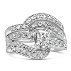 1/3 CTW Round Diamond Crisscross Engagement Ring Bridal Set in 925 Sterling Silver (H-I / I1–I2)
