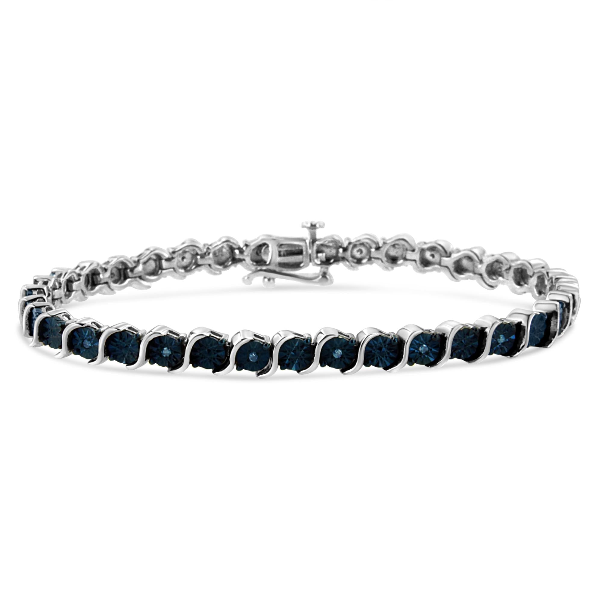1/10 CTW Treated Blue Diamond “S” Link Tennis Bracelet in 925 Sterling Silver (I–J Color, I2–I3 Clarity)