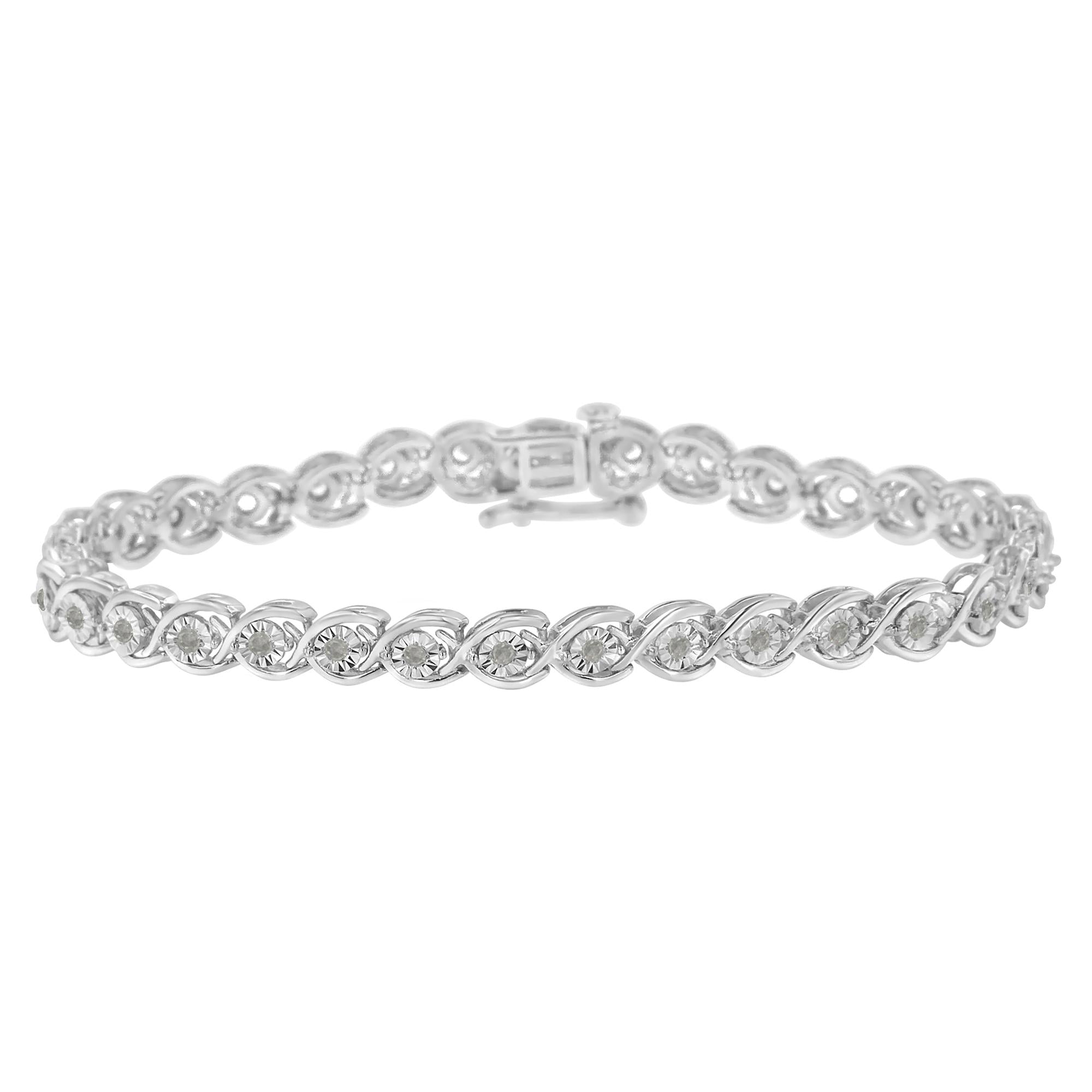 1/2 CTW Diamond Criss-Cross Link Bracelet in 925 Sterling Silver (I–J Color, I2–I3 Clarity)