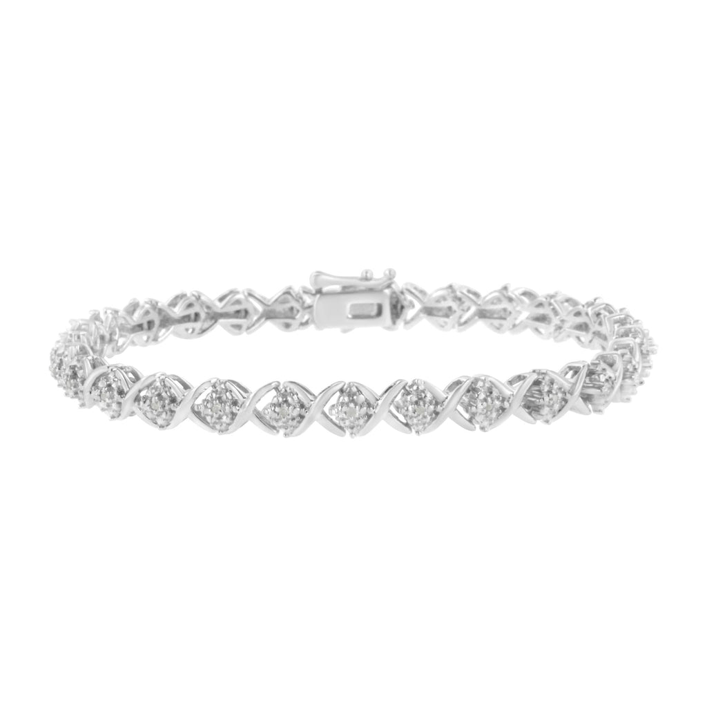 1/10 CTW Diamond Floral Cluster & “X” Link Bracelet in 925 Sterling Silver (I–J Color, I3 Clarity)
