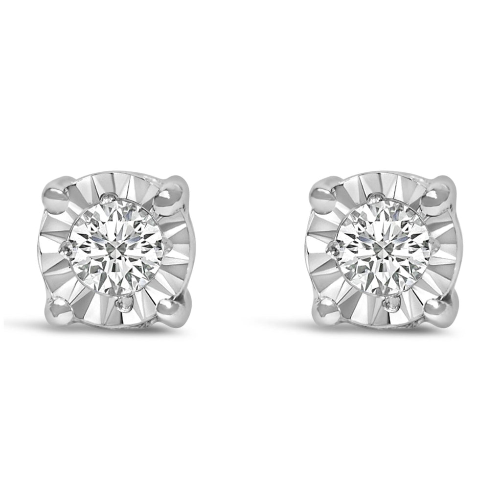 925 Sterling Silver 1/10 CTTW Round Brilliant-Cut Lab-Grown Diamond Miracle-Set Stud Earrings (F–G Color, VS1–VS2 Clarity)