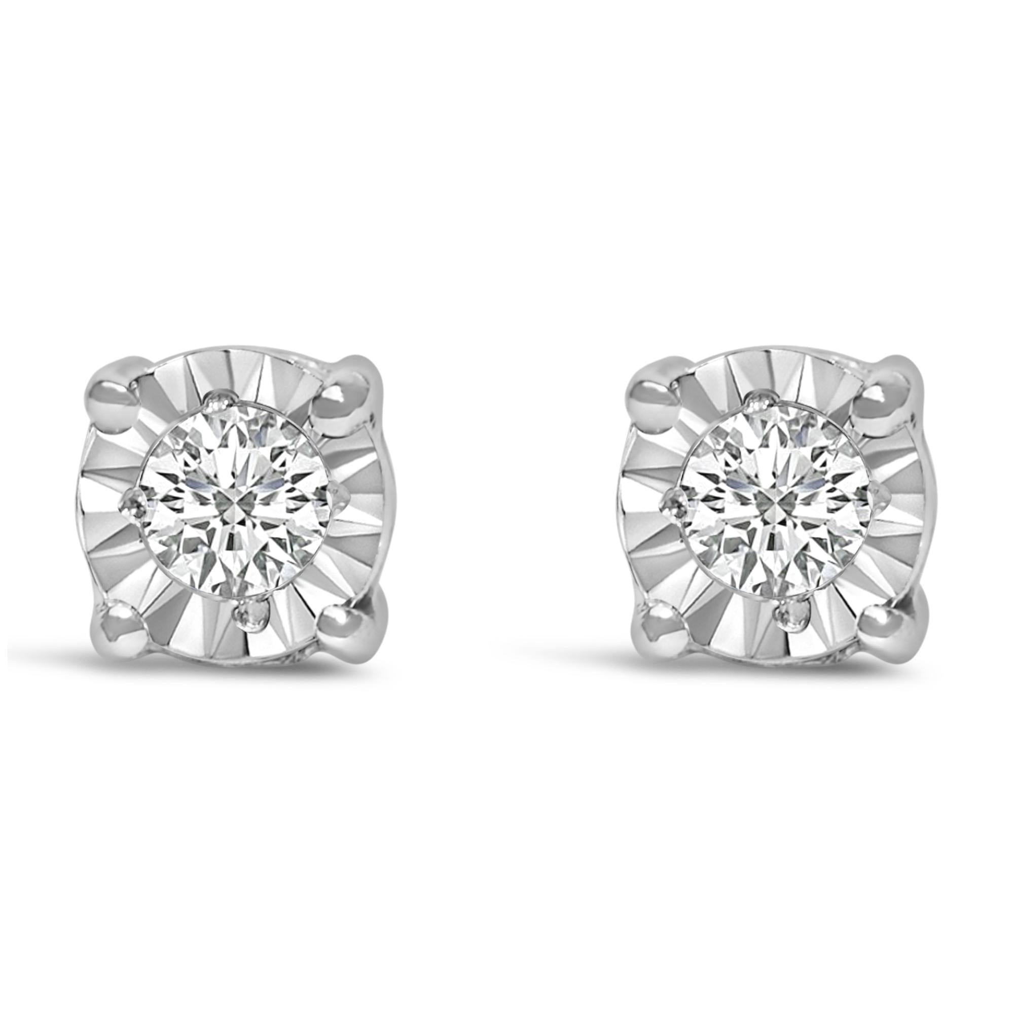 925 Sterling Silver 1/10 CTTW Round Brilliant-Cut Lab-Grown Diamond Miracle-Set Stud Earrings (F–G Color, VS1–VS2 Clarity)