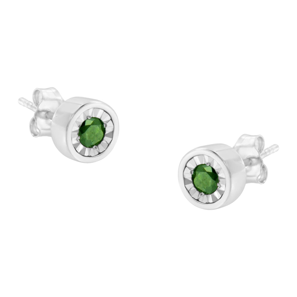 1/4 CTTW Green & Clear Diamond Stud Earrings in 925 Sterling Silver (Color-Enhanced, I1–I2 Clarity)