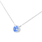 0.10 CTW Treated Blue Diamond Bezel Solitaire Pendant Necklace in Rhodium-Plated 925 Sterling Silver (I–J Color, I3 Clarity)