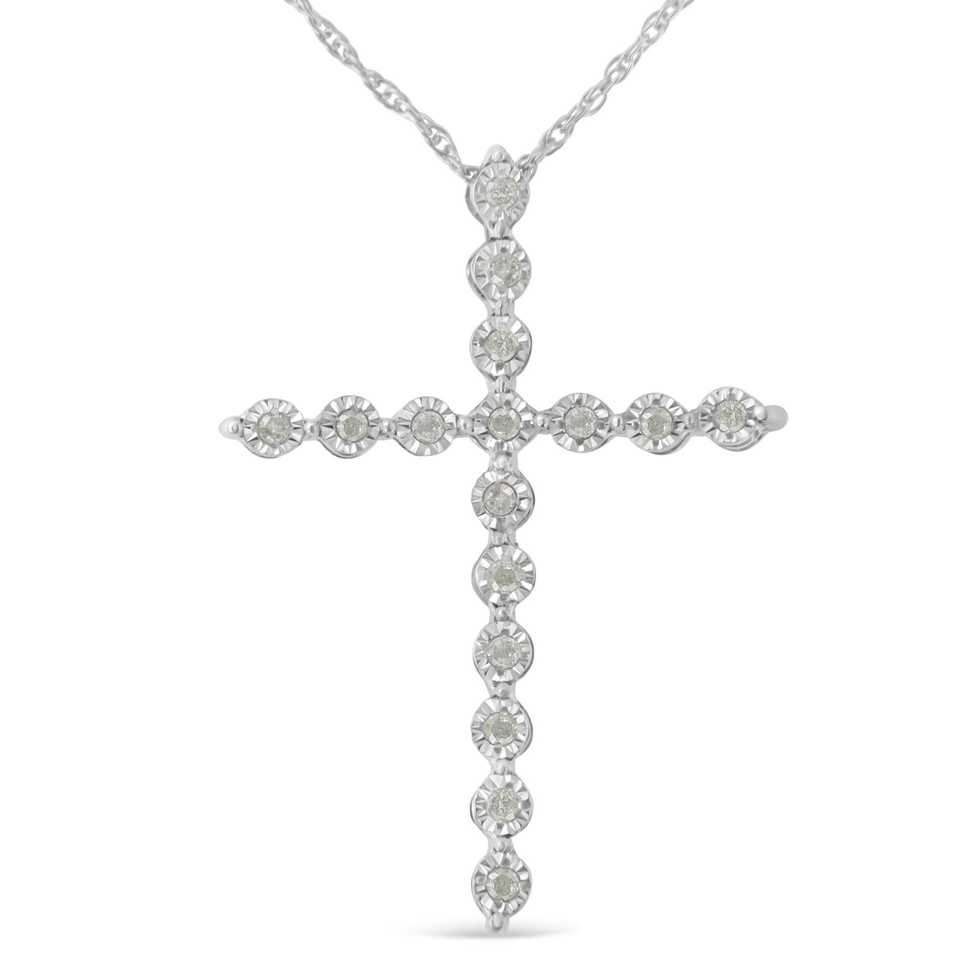 0.17 CTW Diamond Cross Pendant Necklace in 925 Sterling Silver (I–J Color, I2–I3 Clarity)