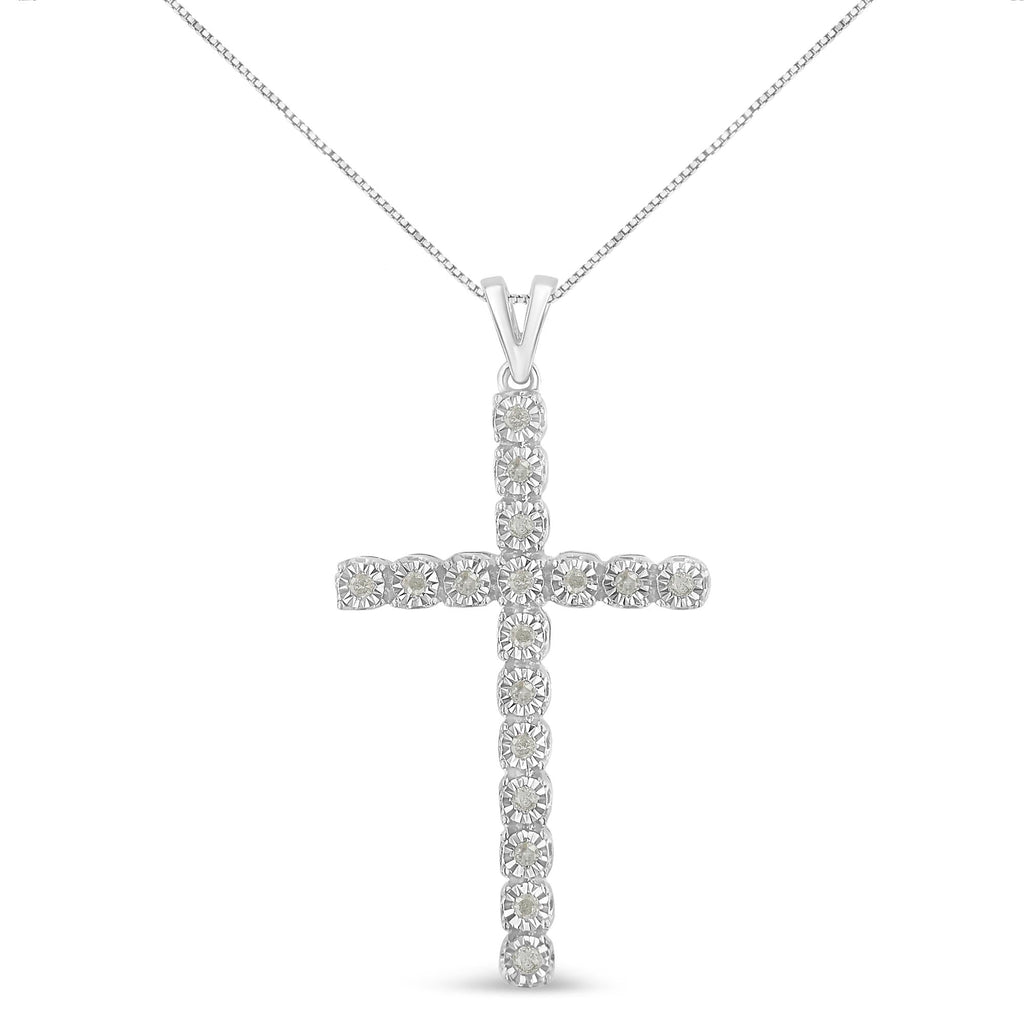 0.25 CTW Diamond Cross Unisex Pendant Necklace in 925 Sterling Silver (I–J Color, I3 Clarity)
