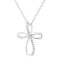 Diamond Accent Ribbon Cross Pendant Necklace in 925 Sterling Silver (I–J Color, I2–I3 Clarity)