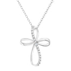 Diamond Accent Ribbon Cross Pendant Necklace in 925 Sterling Silver (I–J Color, I2–I3 Clarity)