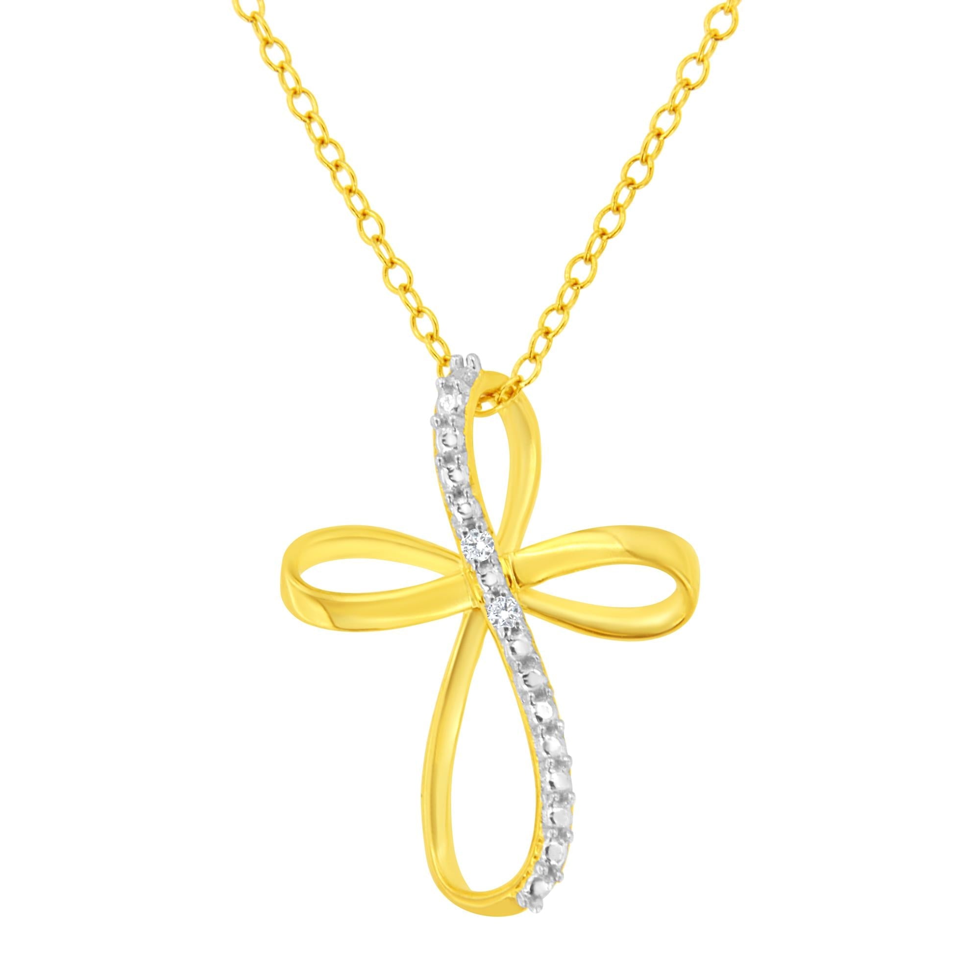 Diamond Accent Ribbon Cross Pendant Necklace in 925 Sterling Silver (I–J Color, I2–I3 Clarity)
