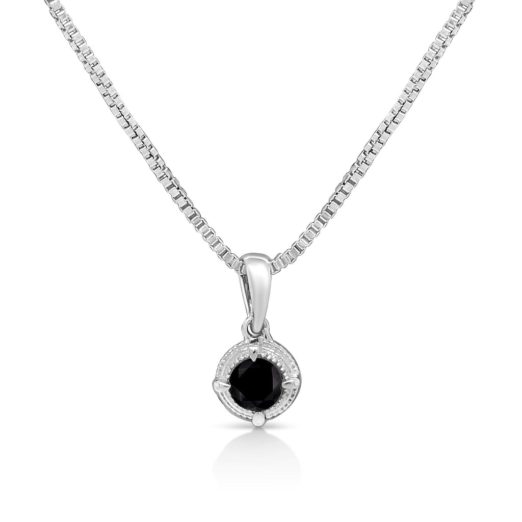0.10–0.50 CTW Diamond Solitaire Milgrain Pendant Necklace in 925 Sterling Silver (Black & Green Diamond, I–J Color, I3 Clarity)