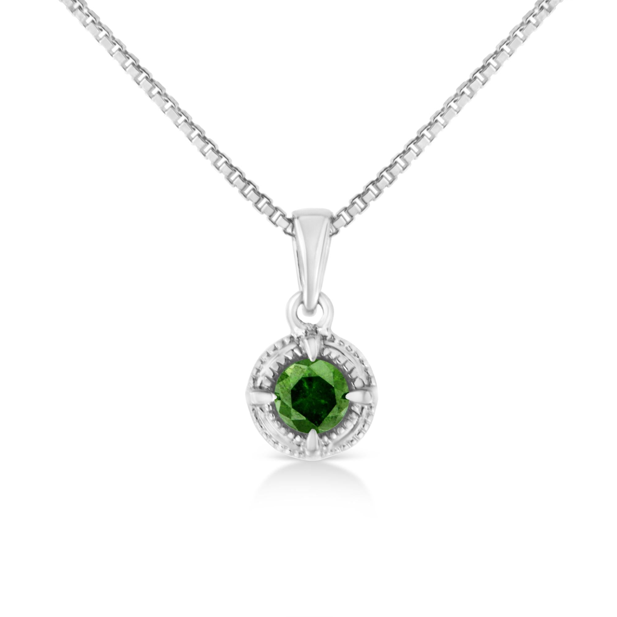 0.10–0.50 CTW Diamond Solitaire Milgrain Pendant Necklace in 925 Sterling Silver (Black & Green Diamond, I–J Color, I3 Clarity)