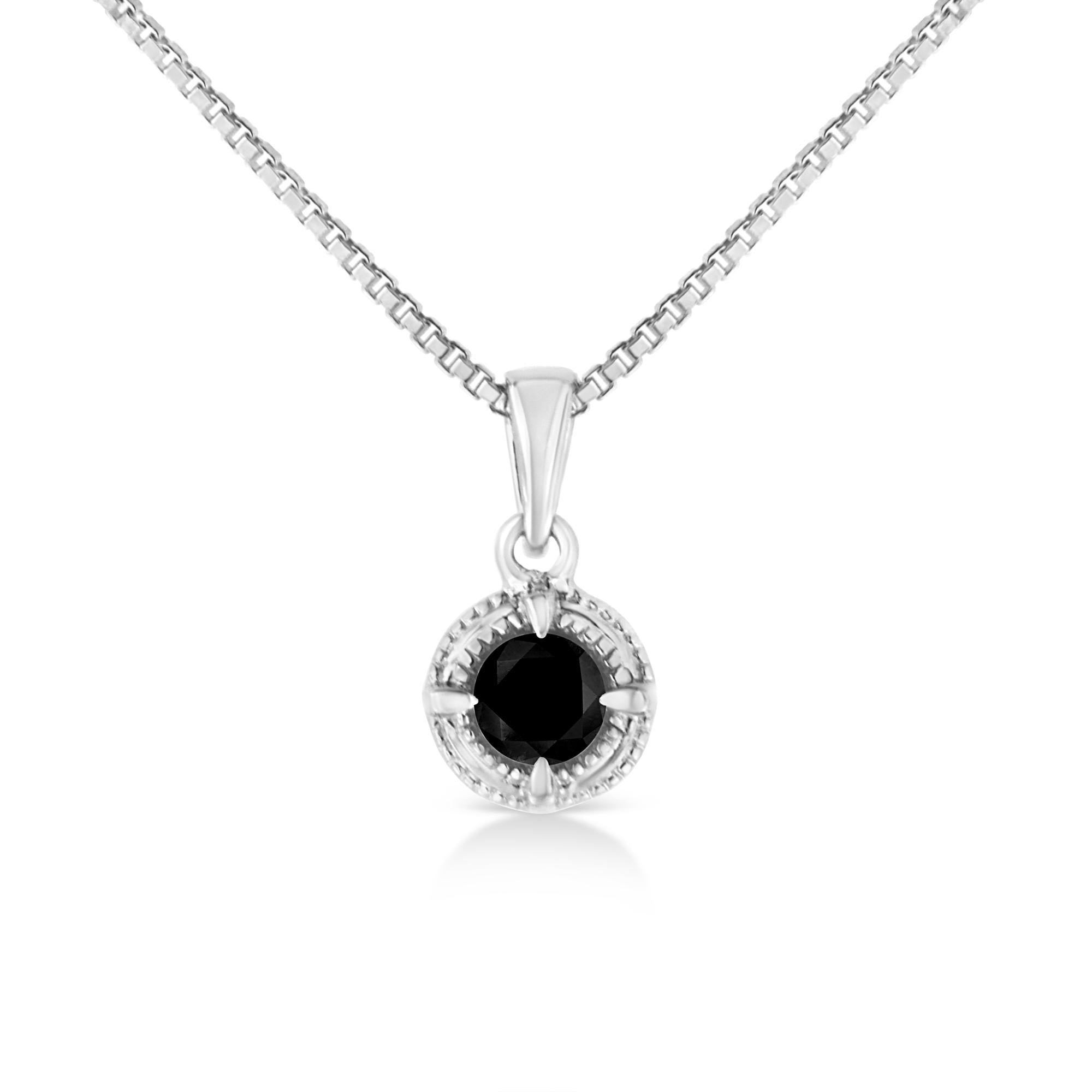 0.10–0.50 CTW Diamond Solitaire Milgrain Pendant Necklace in 925 Sterling Silver (Black & Green Diamond, I–J Color, I3 Clarity)