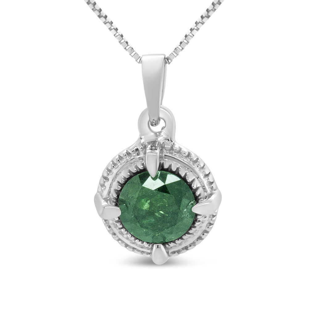 0.10–0.50 CTW Diamond Solitaire Milgrain Pendant Necklace in 925 Sterling Silver (Black & Green Diamond, I–J Color, I3 Clarity)
