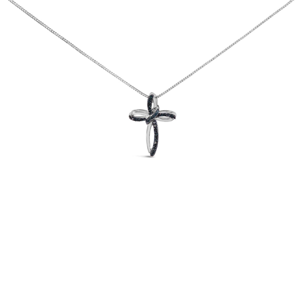 0.10 CTW Treated Blue Diamond Cross Pendant Necklace in 925 Sterling Silver (I–J Color, I3 Clarity)