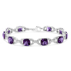 7mm Cushion-Cut Amethyst & Diamond Tennis Link Bracelet in 925 Sterling Silver – 7 in (I–J / I1–I2)