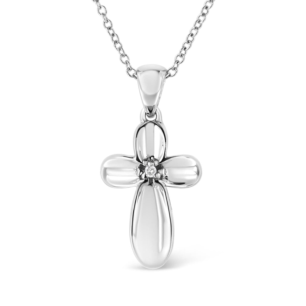 0.10 CTW Diamond Accent Floral Cross Pendant Necklace in 925 Sterling Silver (I–J Color, I1–I2 Clarity)