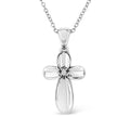 0.10 CTW Diamond Accent Floral Cross Pendant Necklace in 925 Sterling Silver (I–J Color, I1–I2 Clarity)