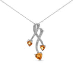 0.21 CTW Heart Citrine &  0.02 CTW Diamond Accent Spiral Drop Pendant Necklace in 925 Sterling Silver