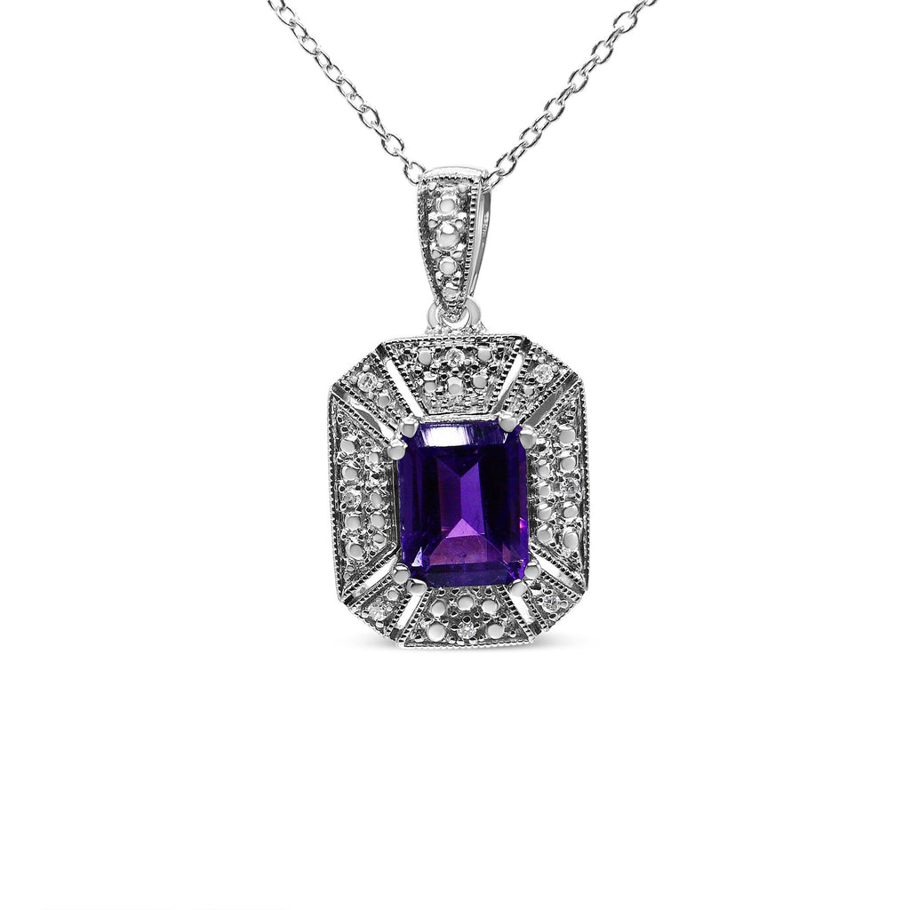 Amethyst & Diamond Accent Art Deco Pendant Necklace in 925 Sterling Silver (I–J Color, I1–I2 Clarity)
