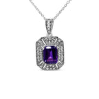 Amethyst & Diamond Accent Art Deco Pendant Necklace in 925 Sterling Silver (I–J Color, I1–I2 Clarity)