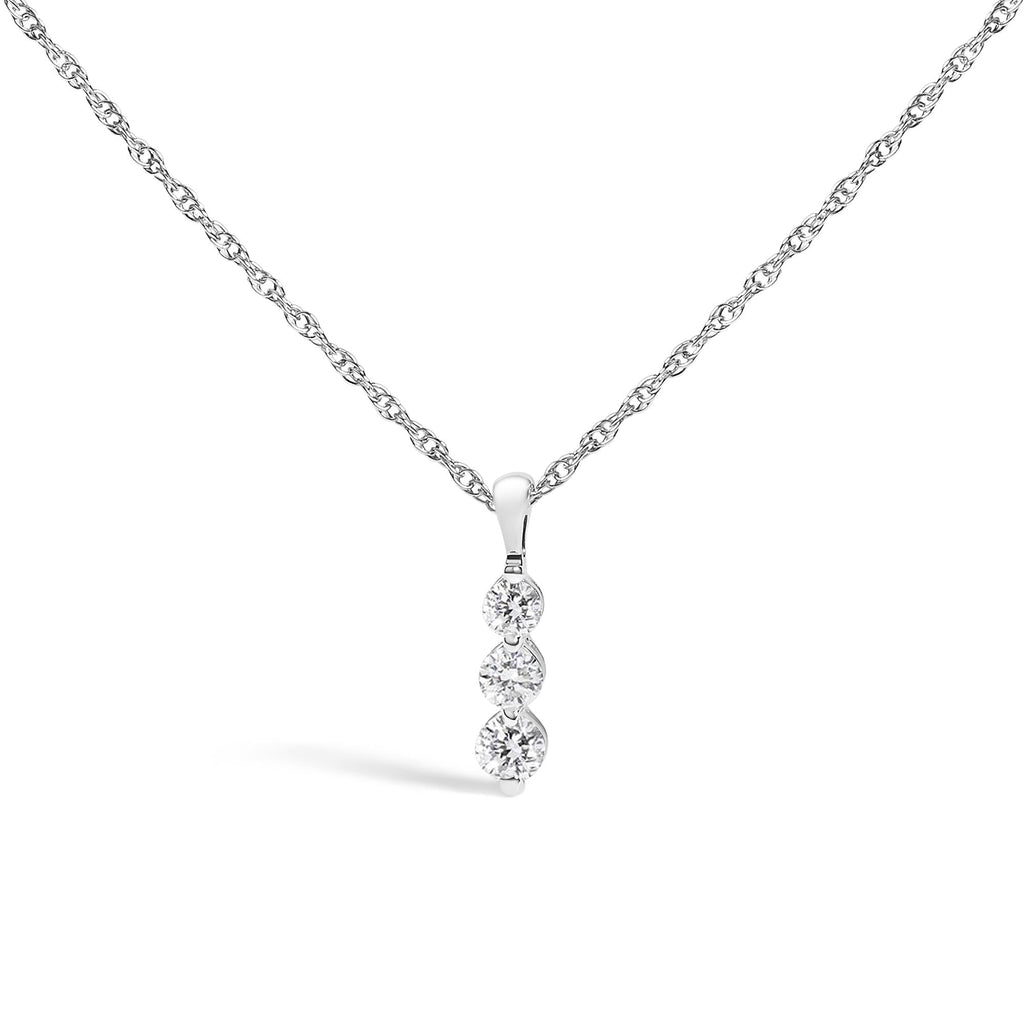 925 Sterling Silver 0.25 Cttw Lab Grown Diamond Three Stone Diamond Pendant Necklace - 18" Inches