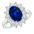 Princess Diana Inspired 3.00 CTW AGI Certified Lab-Grown Sapphire & Diamond Halo Ring in 14K White Gold – 9×7mm (0.35 × 0.28 in)