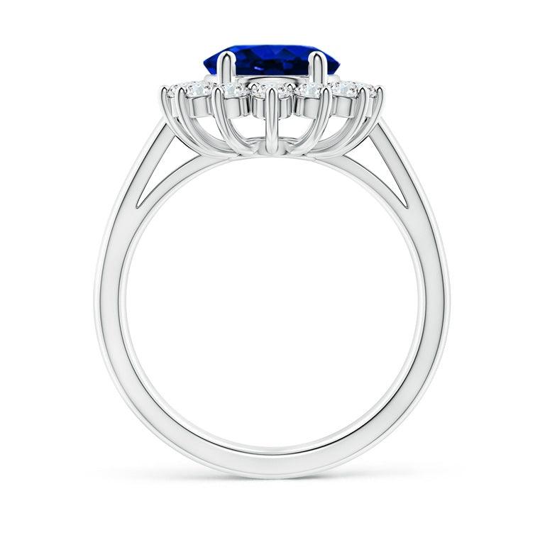 Princess Diana Inspired 3.00 CTW AGI Certified Lab-Grown Sapphire & Diamond Halo Ring in 14K White Gold – 9×7mm (0.35 × 0.28 in)