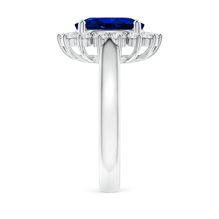 Princess Diana Inspired 3.00 CTW AGI Certified Lab-Grown Sapphire & Diamond Halo Ring in 14K White Gold – 9×7mm (0.35 × 0.28 in)