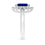 Princess Diana Inspired 3.00 CTW AGI Certified Lab-Grown Sapphire & Diamond Halo Ring in 14K White Gold – 9×7mm (0.35 × 0.28 in)