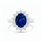 Princess Diana Inspired 3.00 CTW AGI Certified Lab-Grown Sapphire & Diamond Halo Ring in 14K White Gold – 9×7mm (0.35 × 0.28 in)