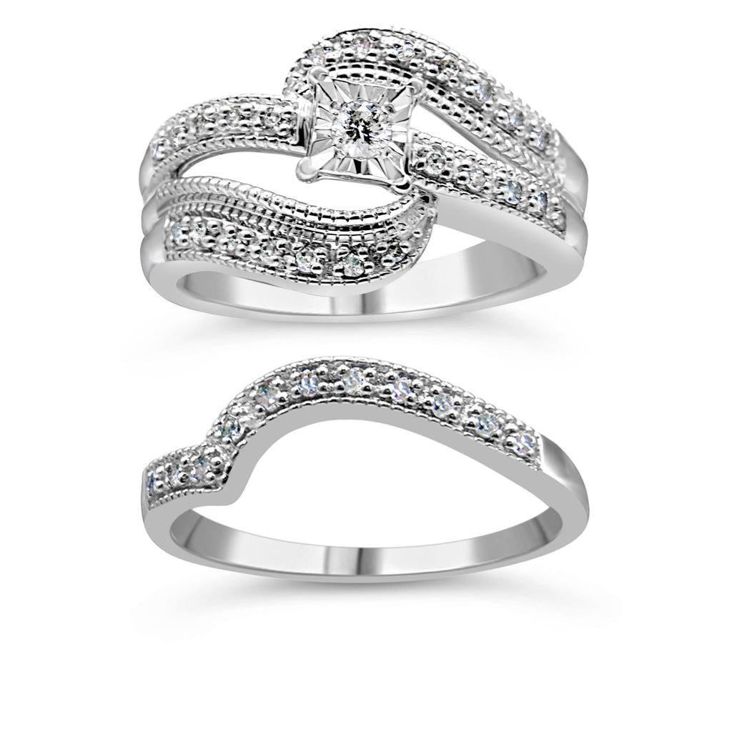 1/3 CTW Round Diamond Crisscross Engagement Ring Bridal Set in 925 Sterling Silver (H-I / I1–I2)
