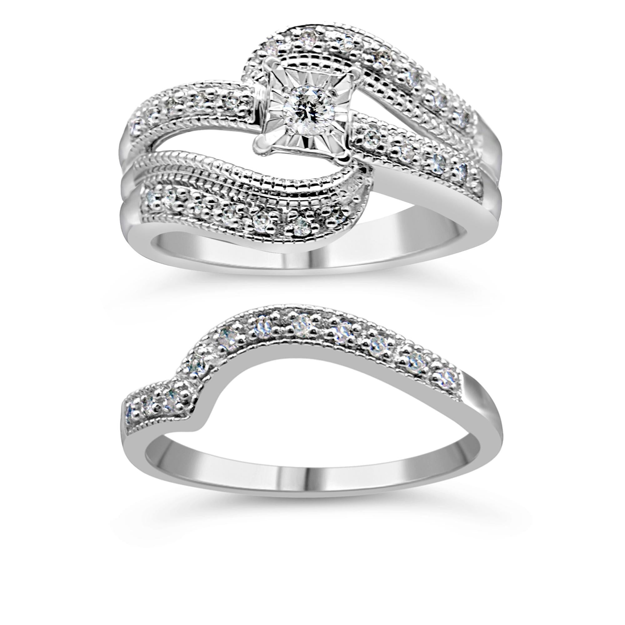 1/3 CTW Round Diamond Crisscross Engagement Ring Bridal Set in 925 Sterling Silver (H-I / I1–I2)