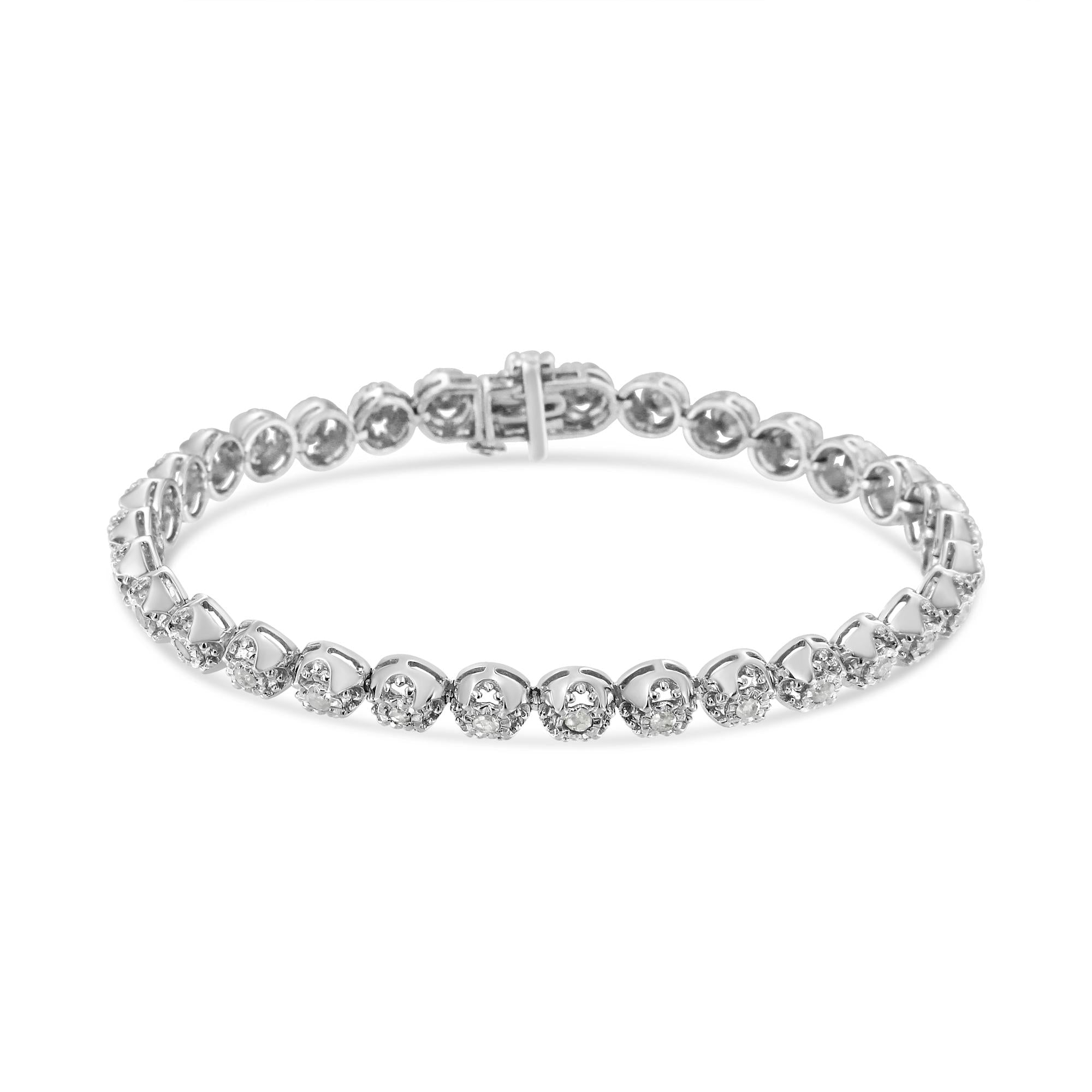1.0 CTW Diamond Quatrefoil Circle-Link Tennis Bracelet in 925 Sterling Silver (I–J Color, I3 Clarity) – 7"