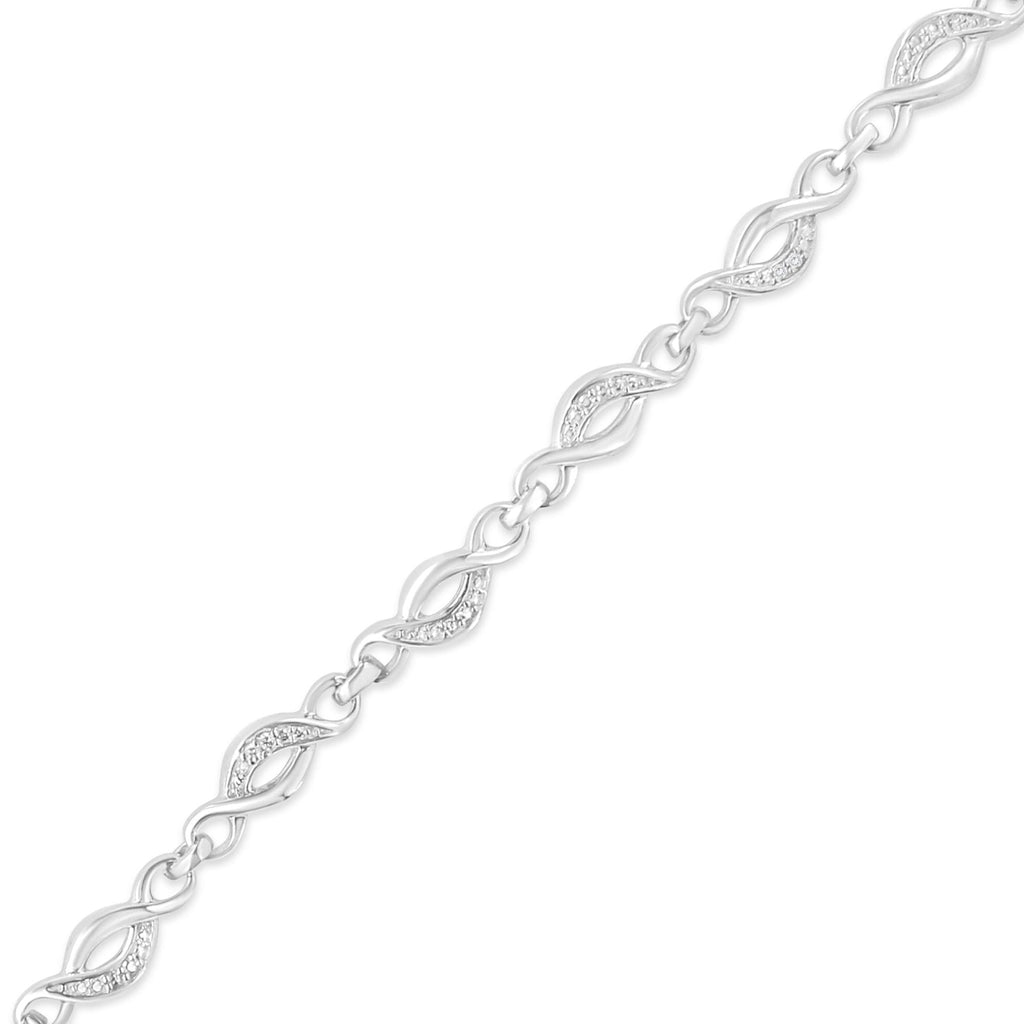 Diamond Accent Curved Spiral Link Bracelet in 925 Sterling Silver (I–J Color, I3 Clarity)