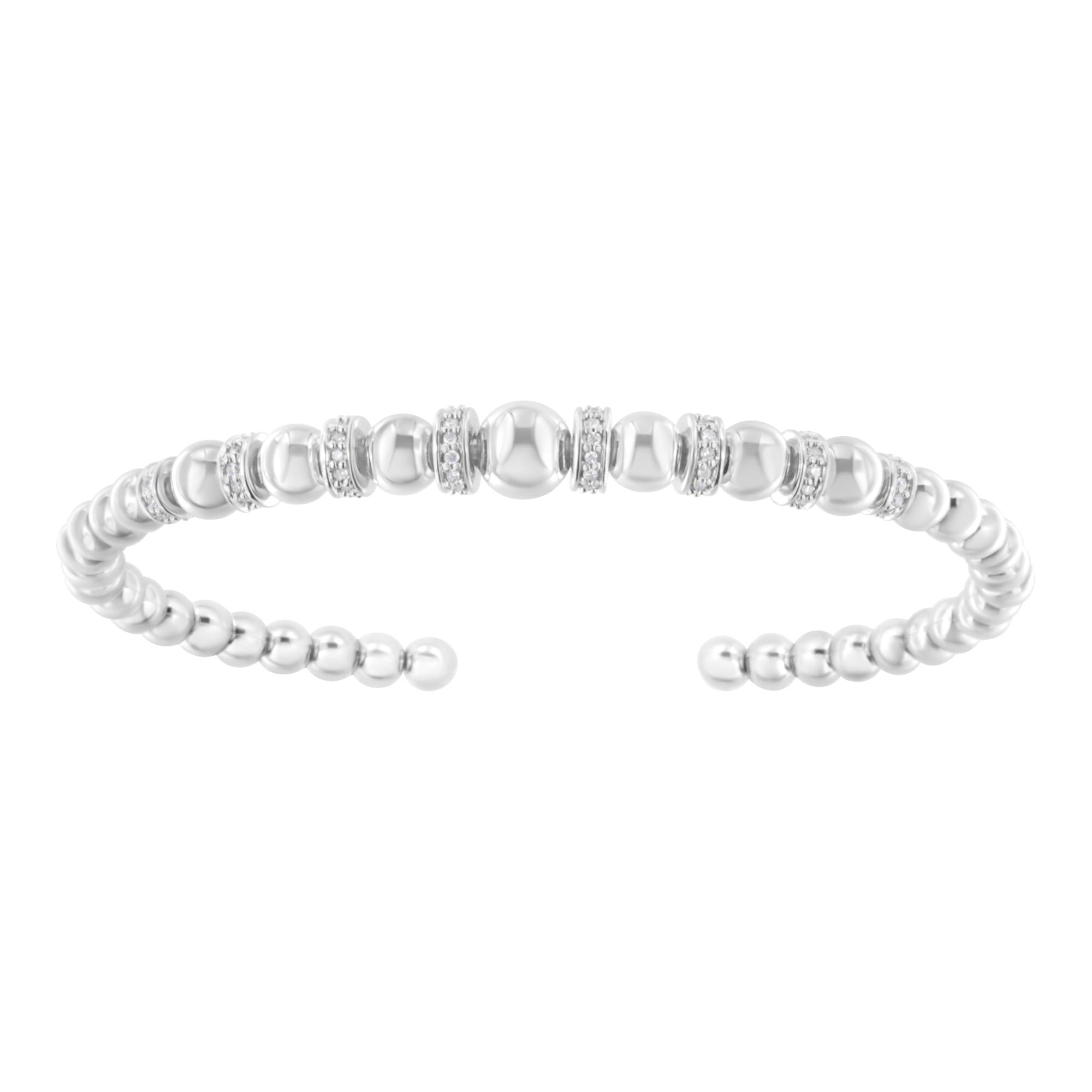1/4 CTW Diamond Cuff Bangle Bracelet in 925 Sterling Silver (I–J Color, I2–I3 Clarity) – 7" Fit
