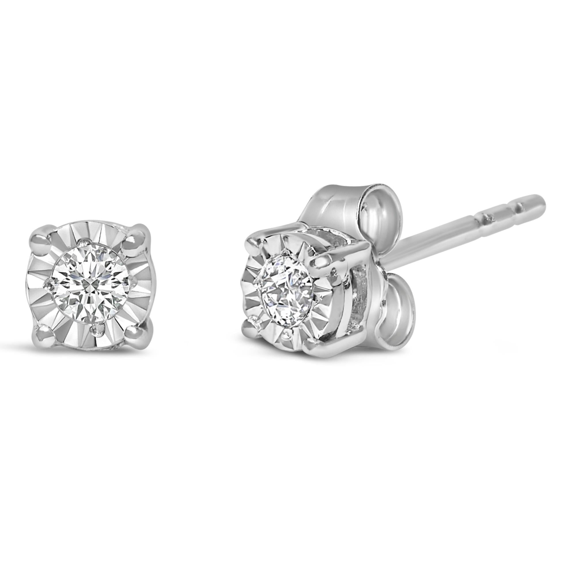 925 Sterling Silver 1/10 CTTW Round Brilliant-Cut Lab-Grown Diamond Miracle-Set Stud Earrings (F–G Color, VS1–VS2 Clarity)