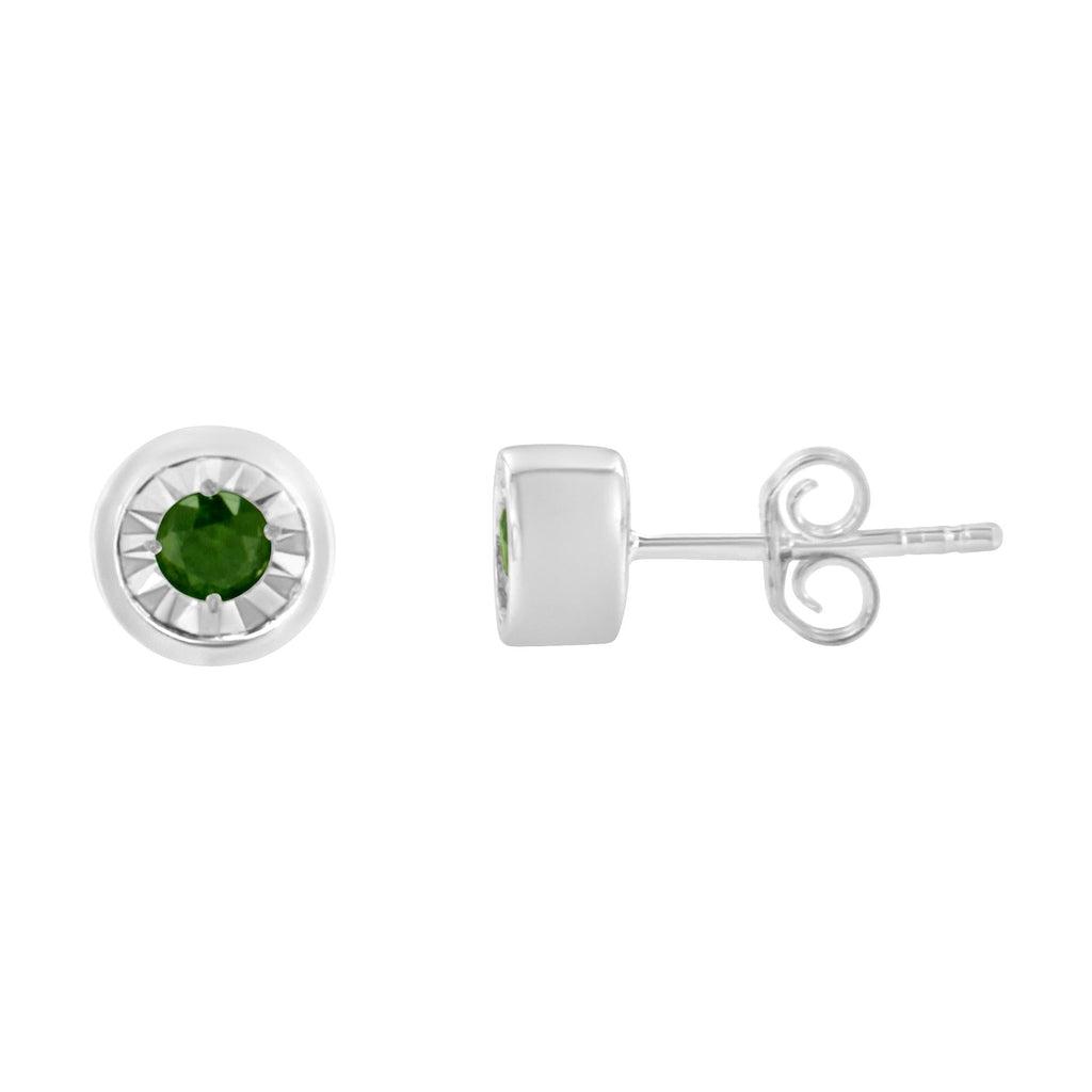 1/5 CTTW Green & Clear Diamond Stud Earrings in 925 Sterling Silver – Miracle-Set, Color-Enhanced, I1–I2 Clarity