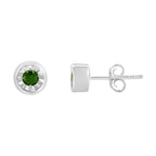 1/5 CTTW Green & Clear Diamond Stud Earrings in 925 Sterling Silver – Miracle-Set, Color-Enhanced, I1–I2 Clarity