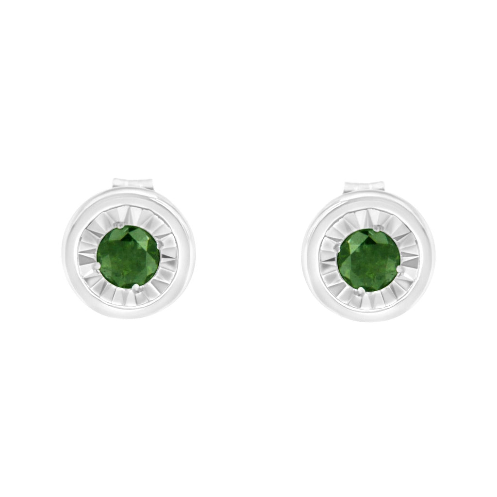 1/4 CTTW Green & Clear Diamond Stud Earrings in 925 Sterling Silver (Color-Enhanced, I1–I2 Clarity)