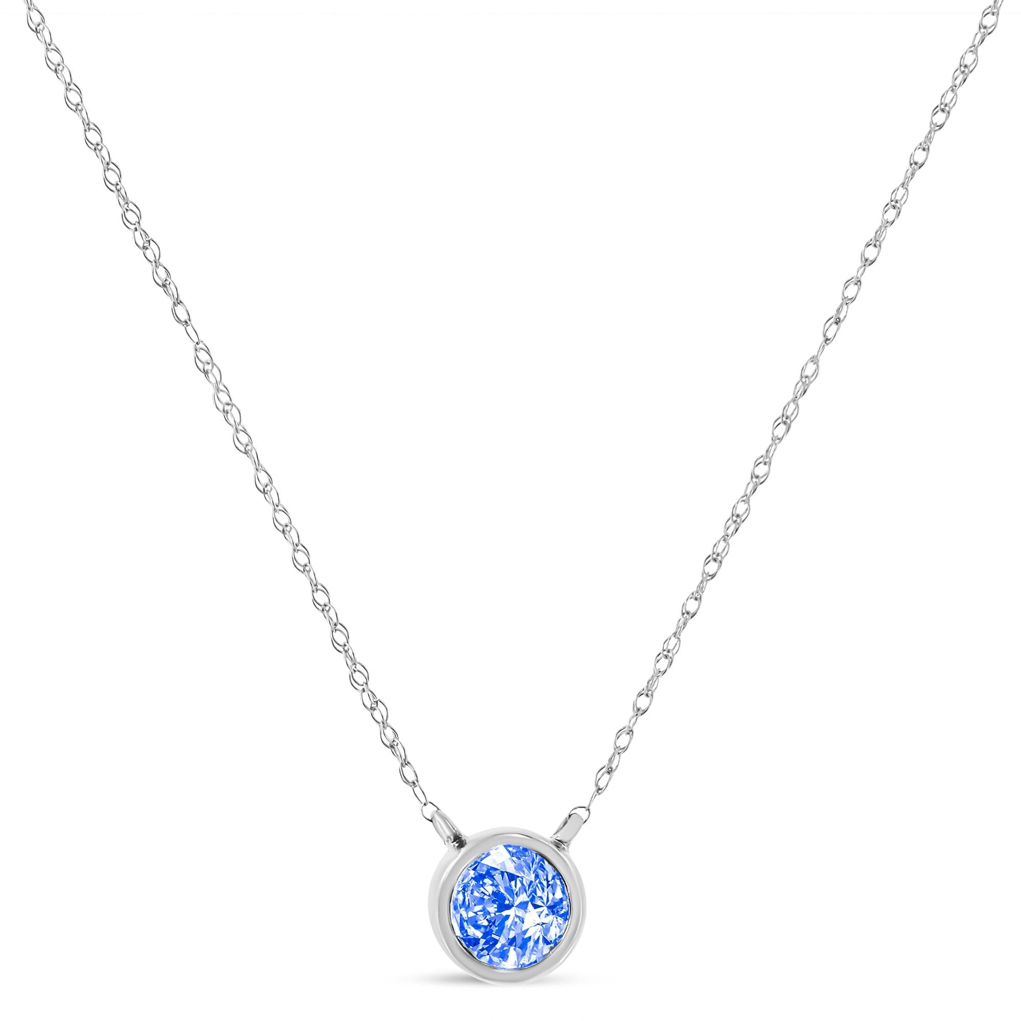 0.10 CTW Treated Blue Diamond Bezel Solitaire Pendant Necklace in Rhodium-Plated 925 Sterling Silver (I–J Color, I3 Clarity)